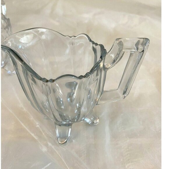 Indiana Glass Sugar Bowl and Creamer Pitcher Set Colonial Notched Clear 4 Footed - Picture 4 of 11